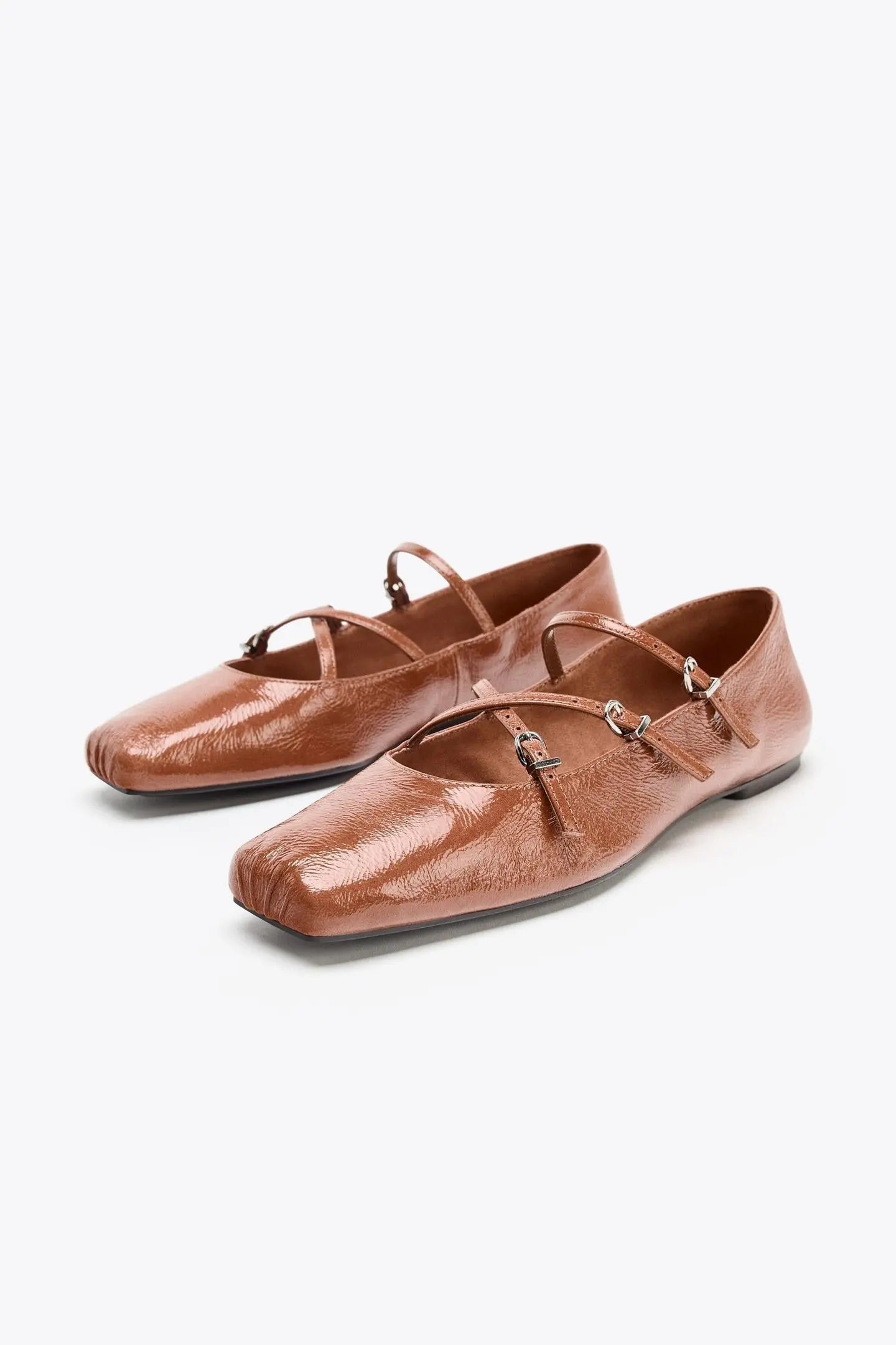 SQUARE TOE LEATHER BALLERINA SHOES