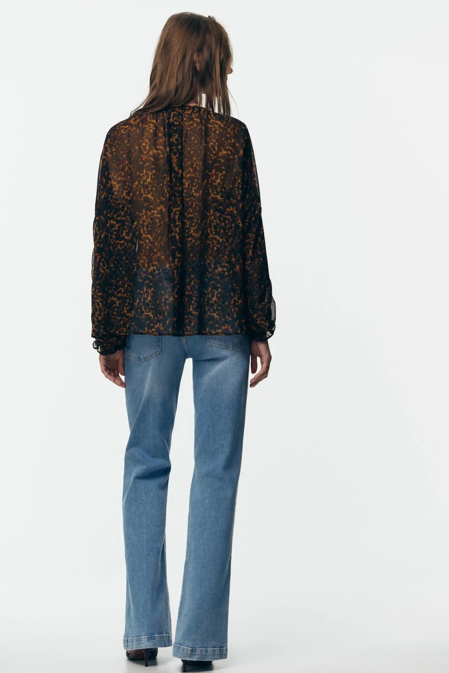 ANIMAL PRINT SEMI-SHEER BLOUSE SHIRTS