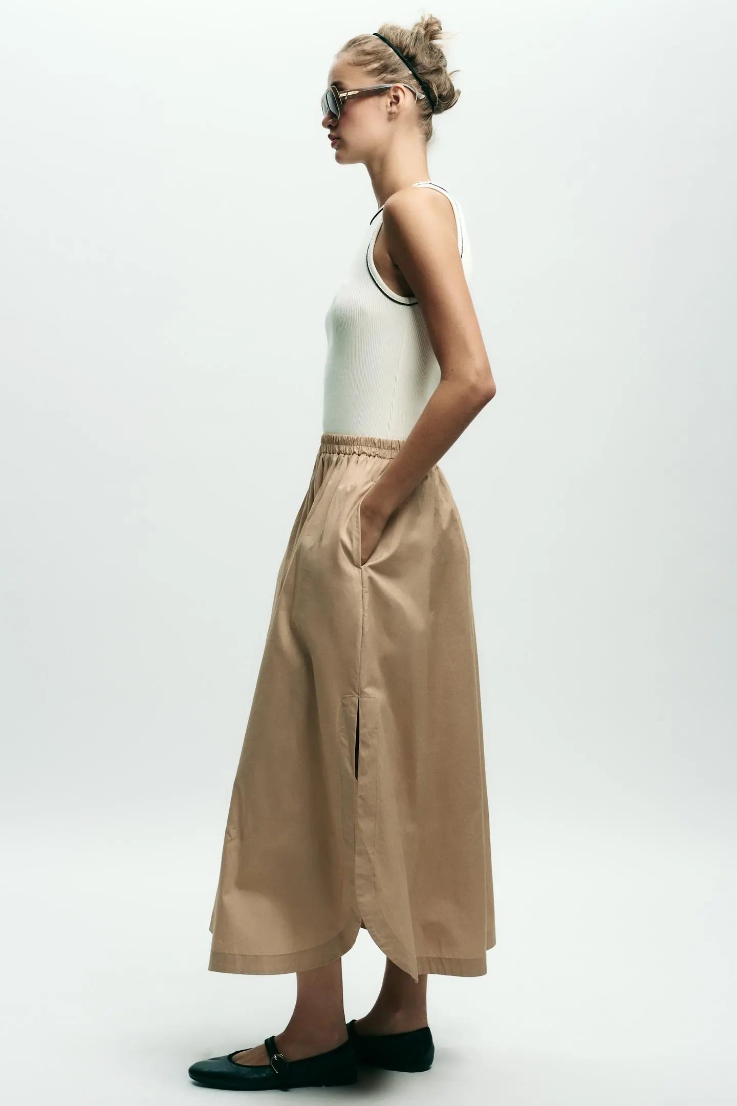 CONTRAST POPLIN MIDI DRESS DRESSES