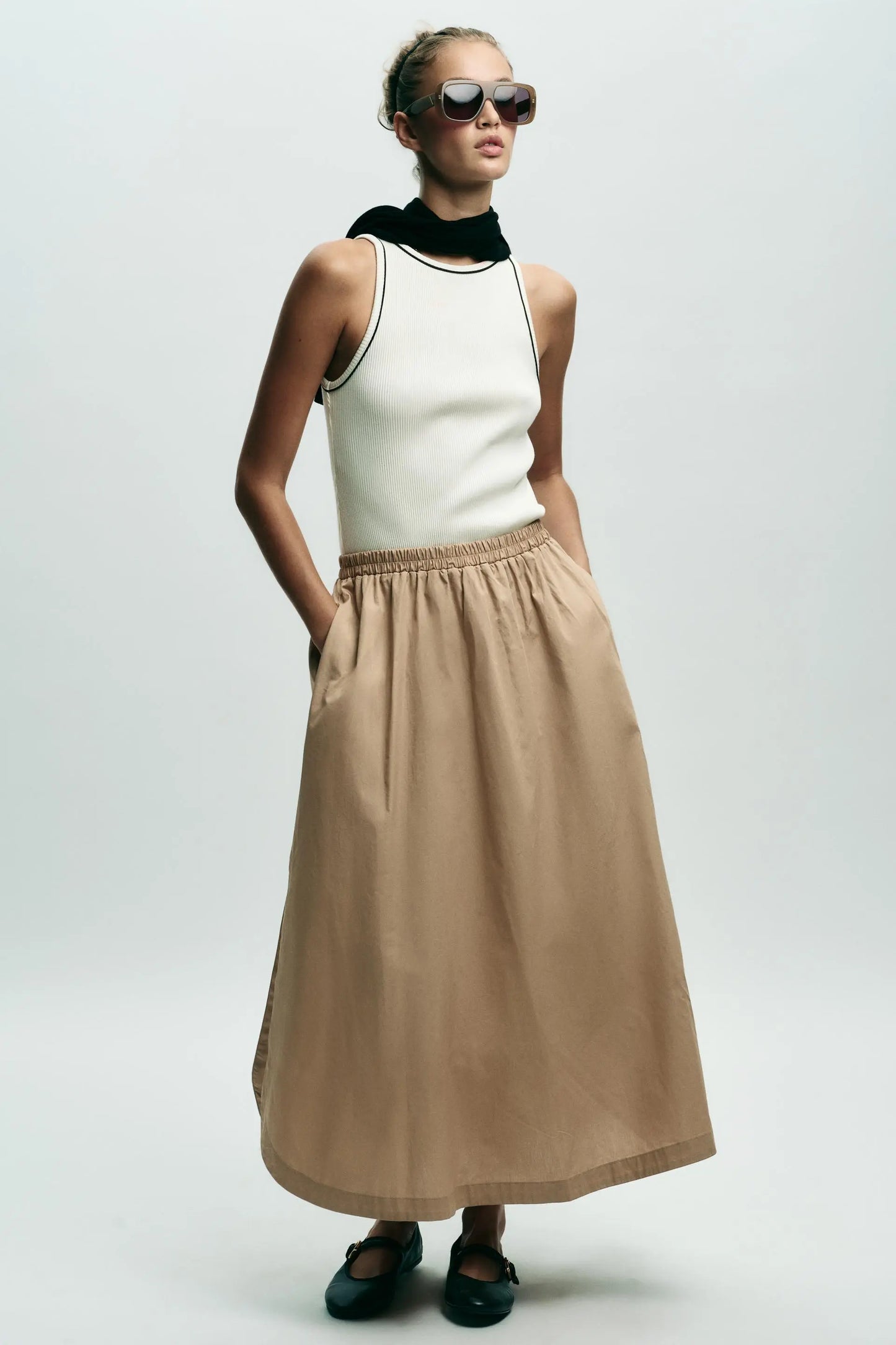 CONTRAST POPLIN MIDI DRESS DRESSES