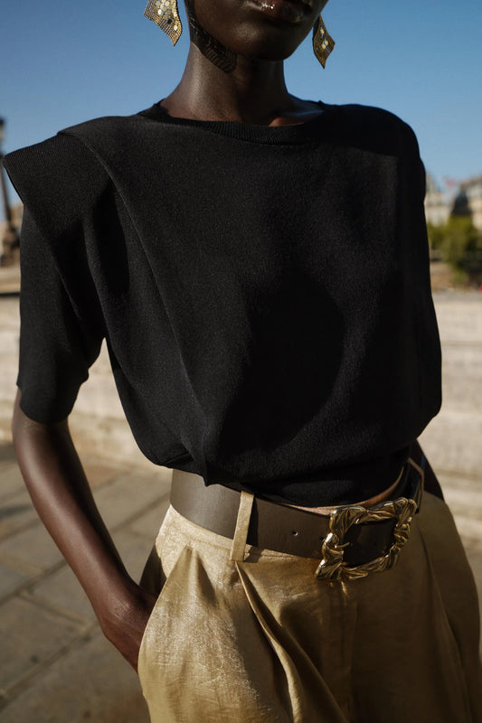 KNIT TOP WITH SHOULDER PADS TOP|BODYSUITS