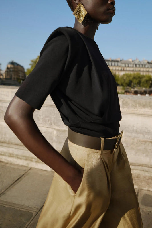 KNIT TOP WITH SHOULDER PADS TOP|BODYSUITS