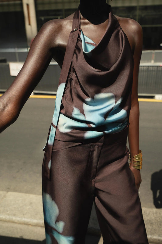 FLORAL PRINT SATIN TOP TOP|BODYSUITS