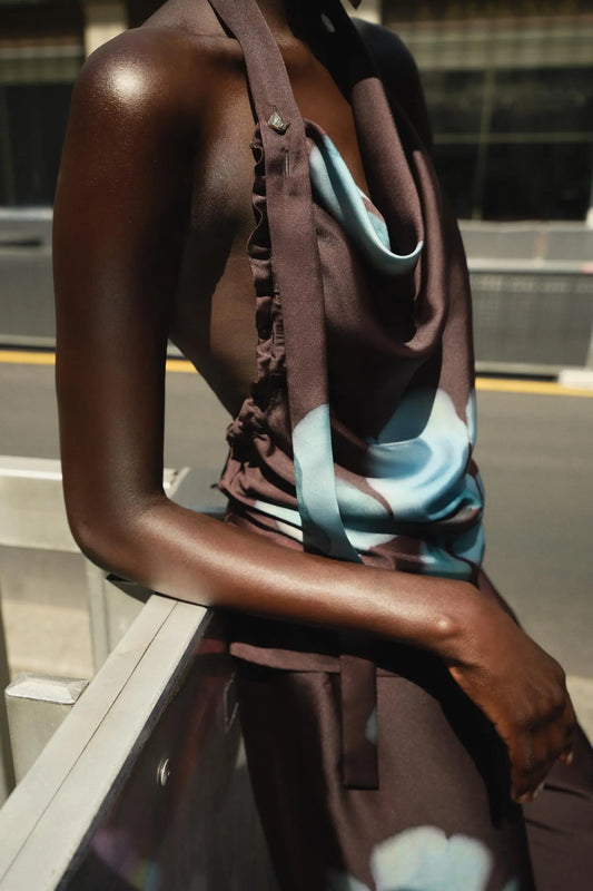 FLORAL PRINT SATIN TOP TOP|BODYSUITS