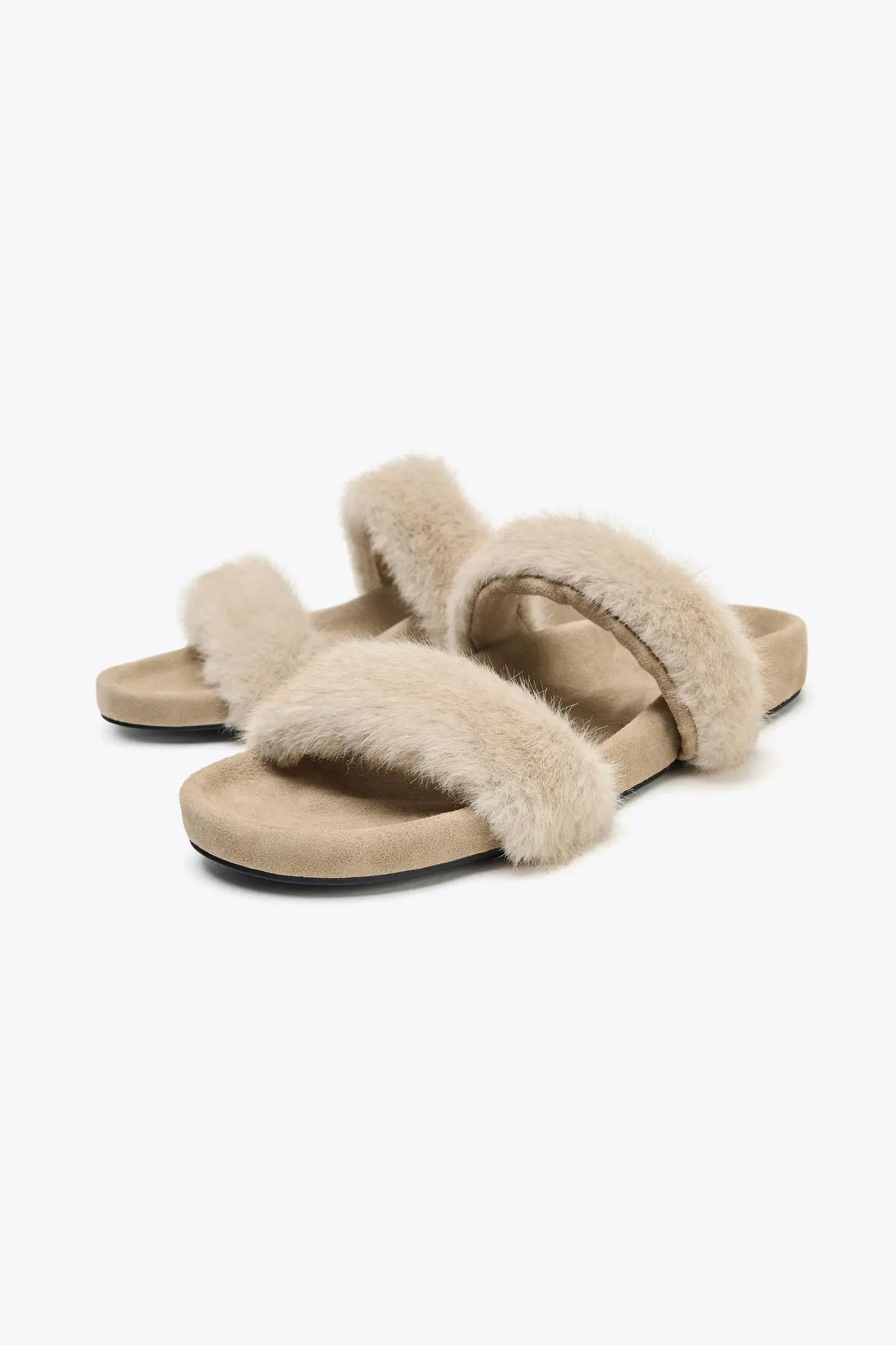 FLAT SANDALS WITH SHEEPSKIN EFFECT SHOES
