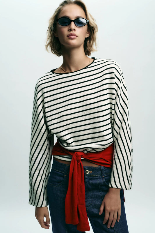 STRIPED BATWING SLEEVE TOP T-SHIRTS