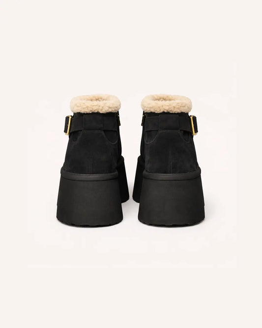 Suede Fur-Lined Platform Ankle Boots Peashe