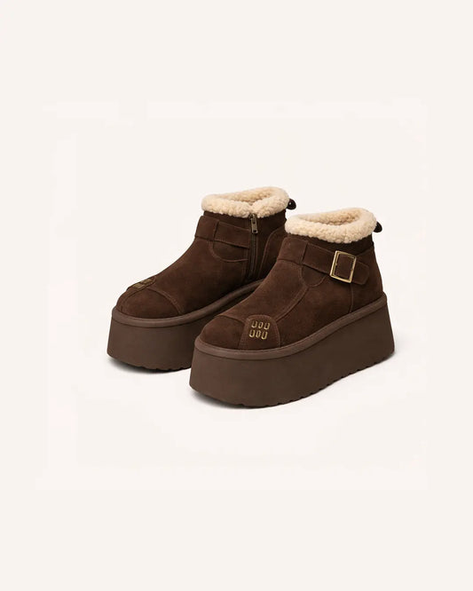 Suede Fur-Lined Platform Ankle Boots Peashe
