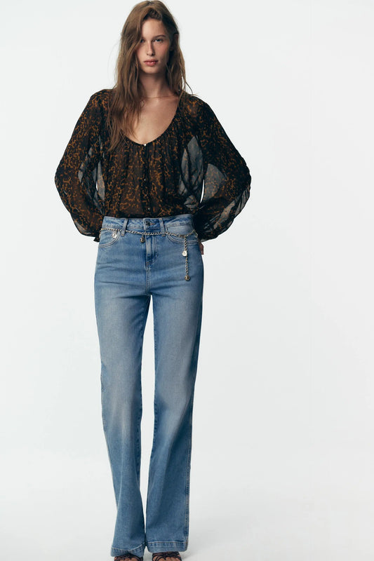 ANIMAL PRINT SEMI-SHEER BLOUSE SHIRTS