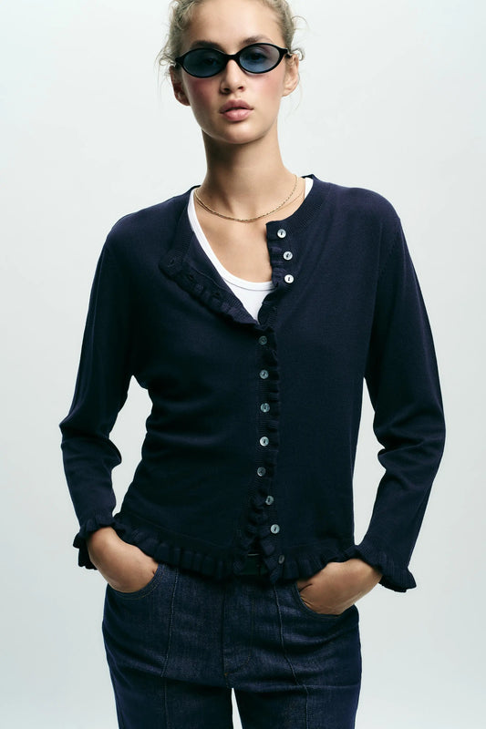 RUFFLE TRIM CARDIGAN KNITWEAR