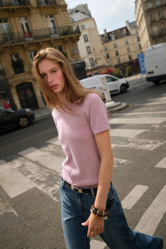 SOFT-TOUCH SHORT SLEEVE KNIT TOP T-SHIRTS