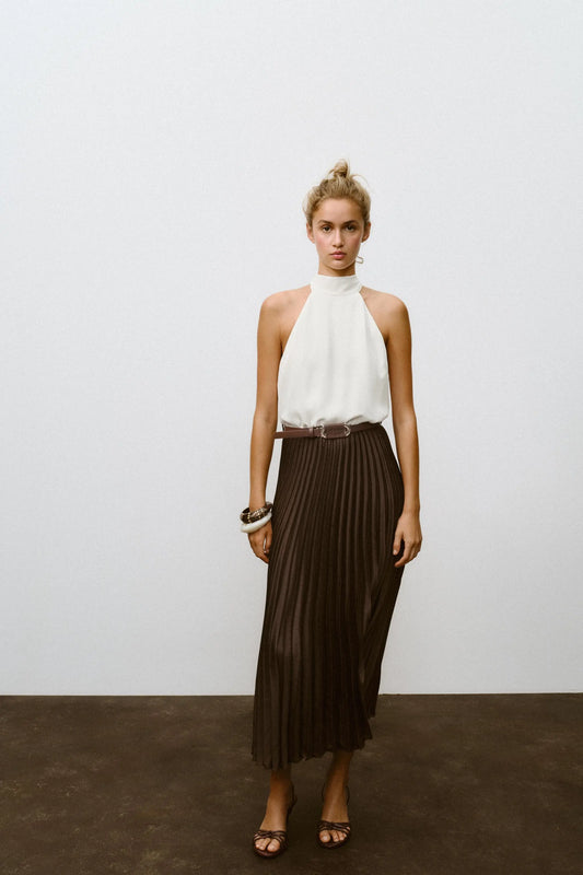 PLEATED COMBINED MIDI DRESS DRESSES