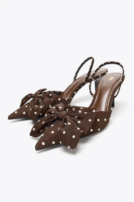 POLKA DOT PRINT HIGH-HEEL SHOES WITH BOW SHOES
