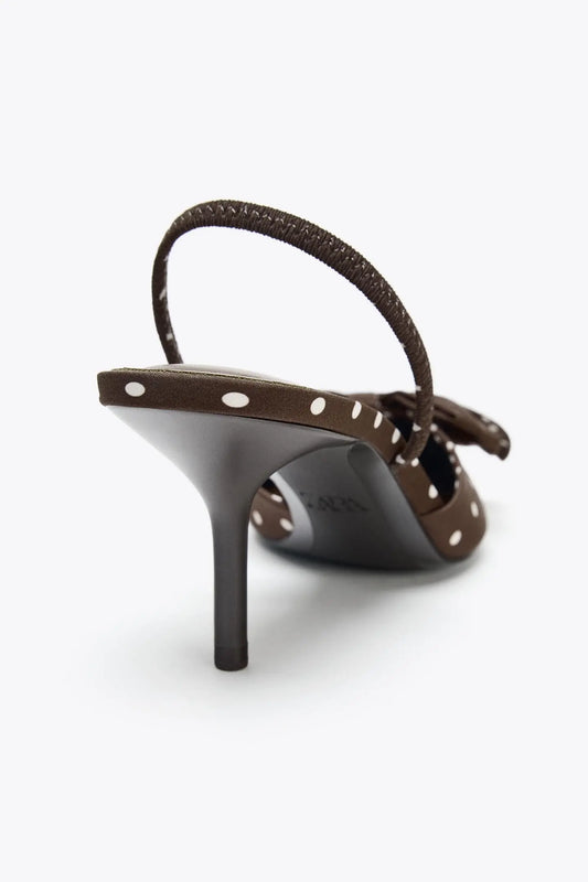 POLKA DOT PRINT HIGH-HEEL SHOES WITH BOW SHOES