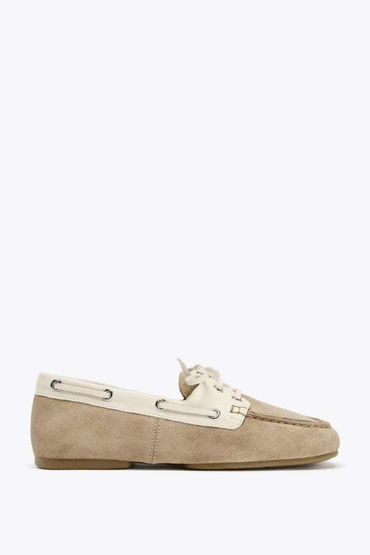 CONTRAST SUEDE LACE-UP MOCCASINS SHOES