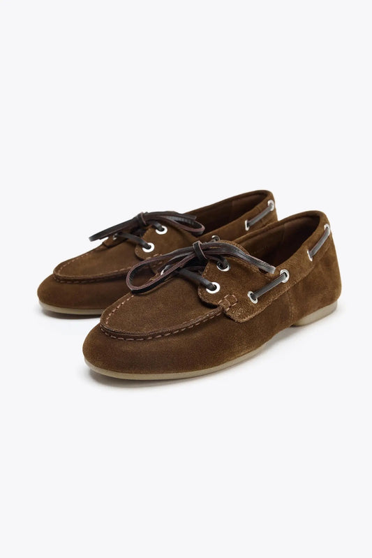 SPLIT SUEDE TOPSTITCHED LOAFERS SHOES