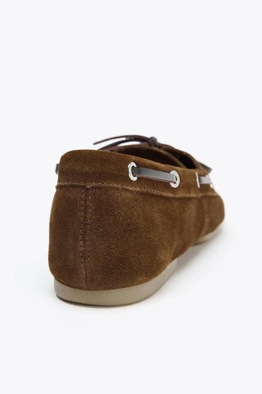 SPLIT SUEDE TOPSTITCHED LOAFERS SHOES