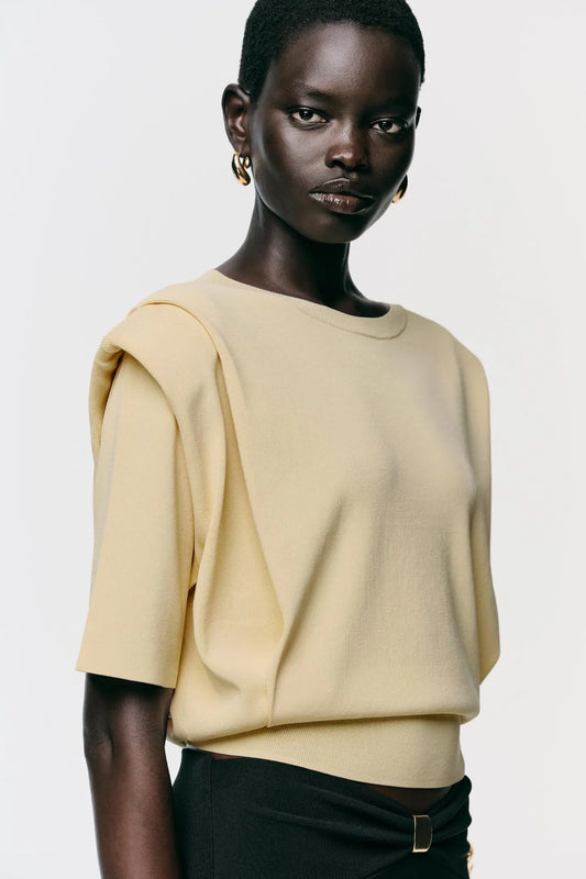 KNIT TOP WITH SHOULDER PADS TOP|BODYSUITS