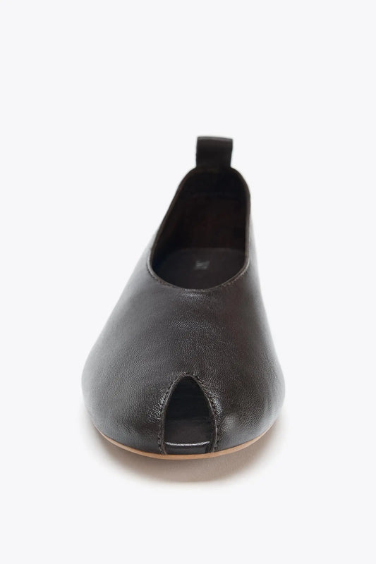 LEATHER BALLERINA WITH OPENING SHOES