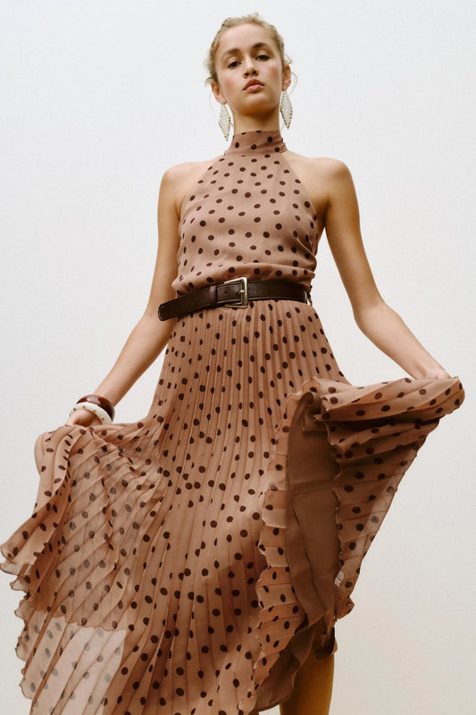 POLKA DOT MIDI DRESS WITH BELT DRESSES