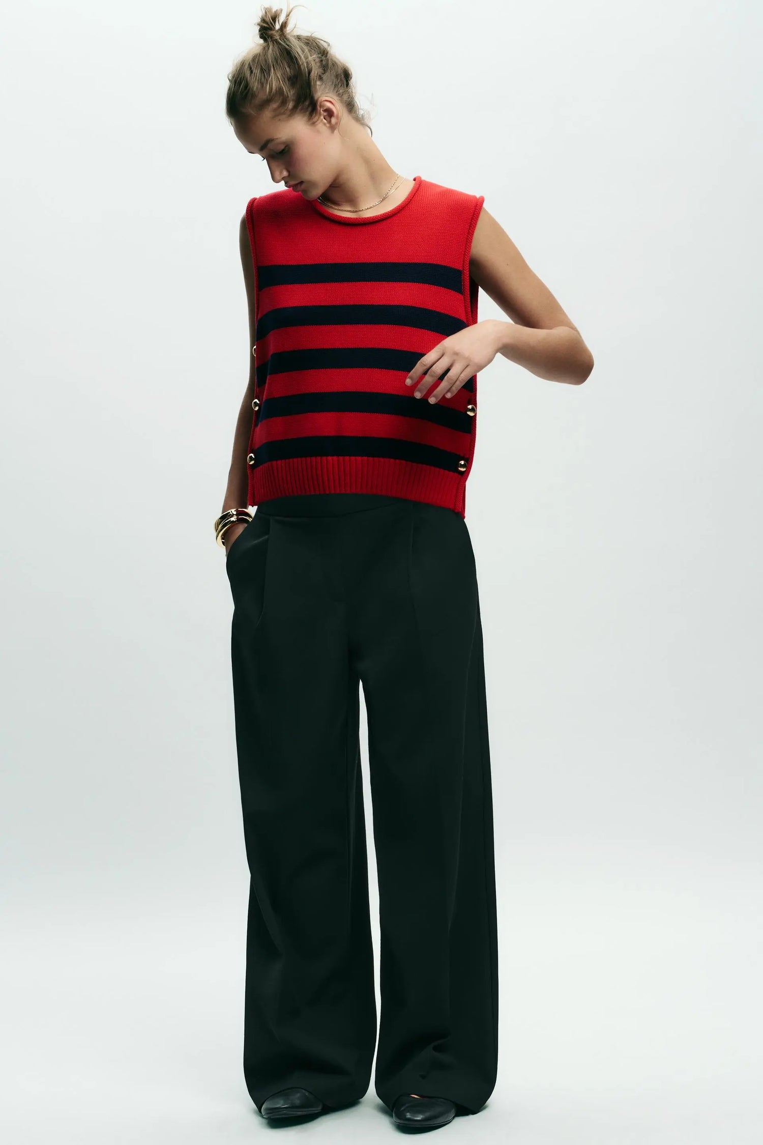 SIDE BUTTON KNIT WAISTCOAT TOP KNITWEAR