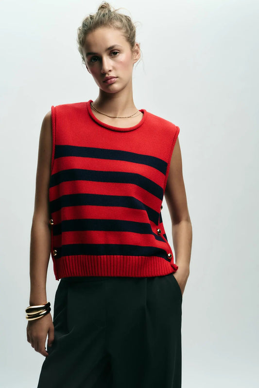 SIDE BUTTON KNIT WAISTCOAT TOP KNITWEAR