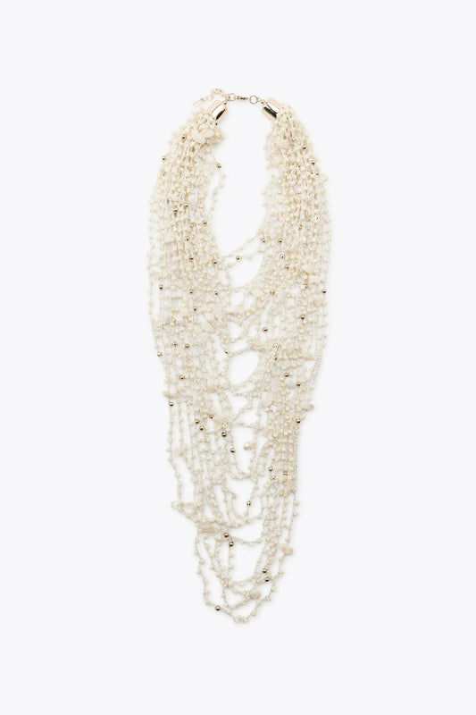 BEADED SEASHELL BIB NECKLACE ACCESSORIES|JEWLLERY