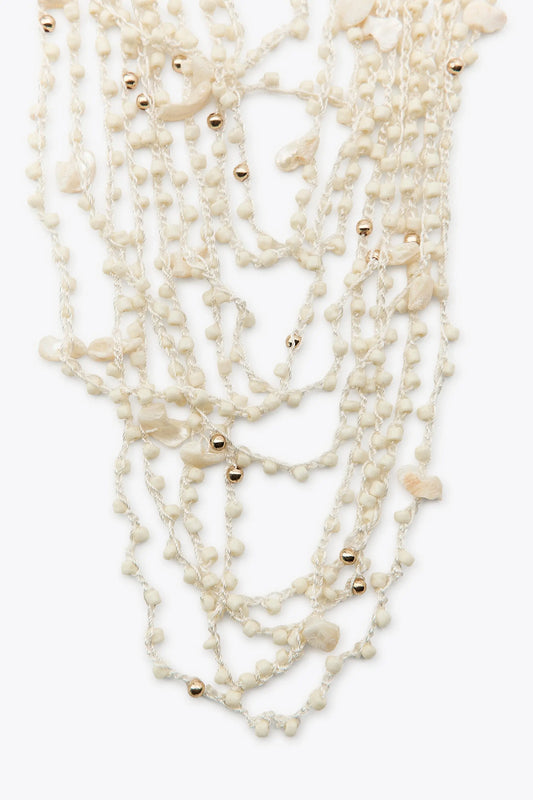 BEADED SEASHELL BIB NECKLACE ACCESSORIES|JEWLLERY